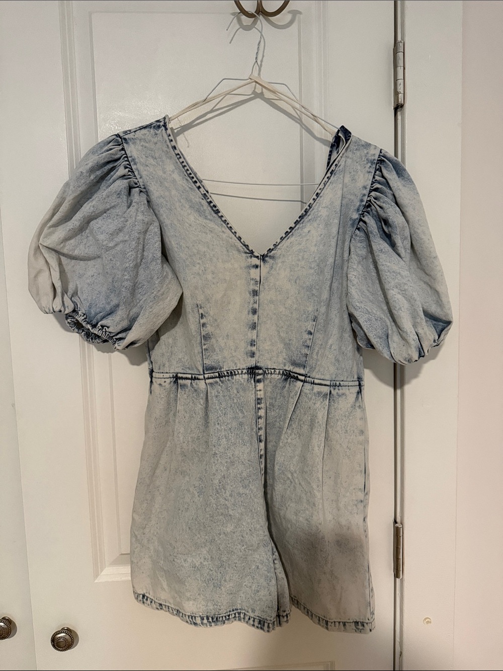 Denim Puff Sleeve Romper